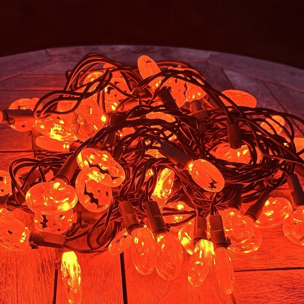 Vintage Restoration Hardware Halloween String Lights 60 Orange‎ Jack-o-Lanterns